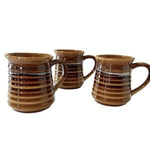 Vintage Coffee Mugs Brown Glazed Set of 3  MINT CONDITION